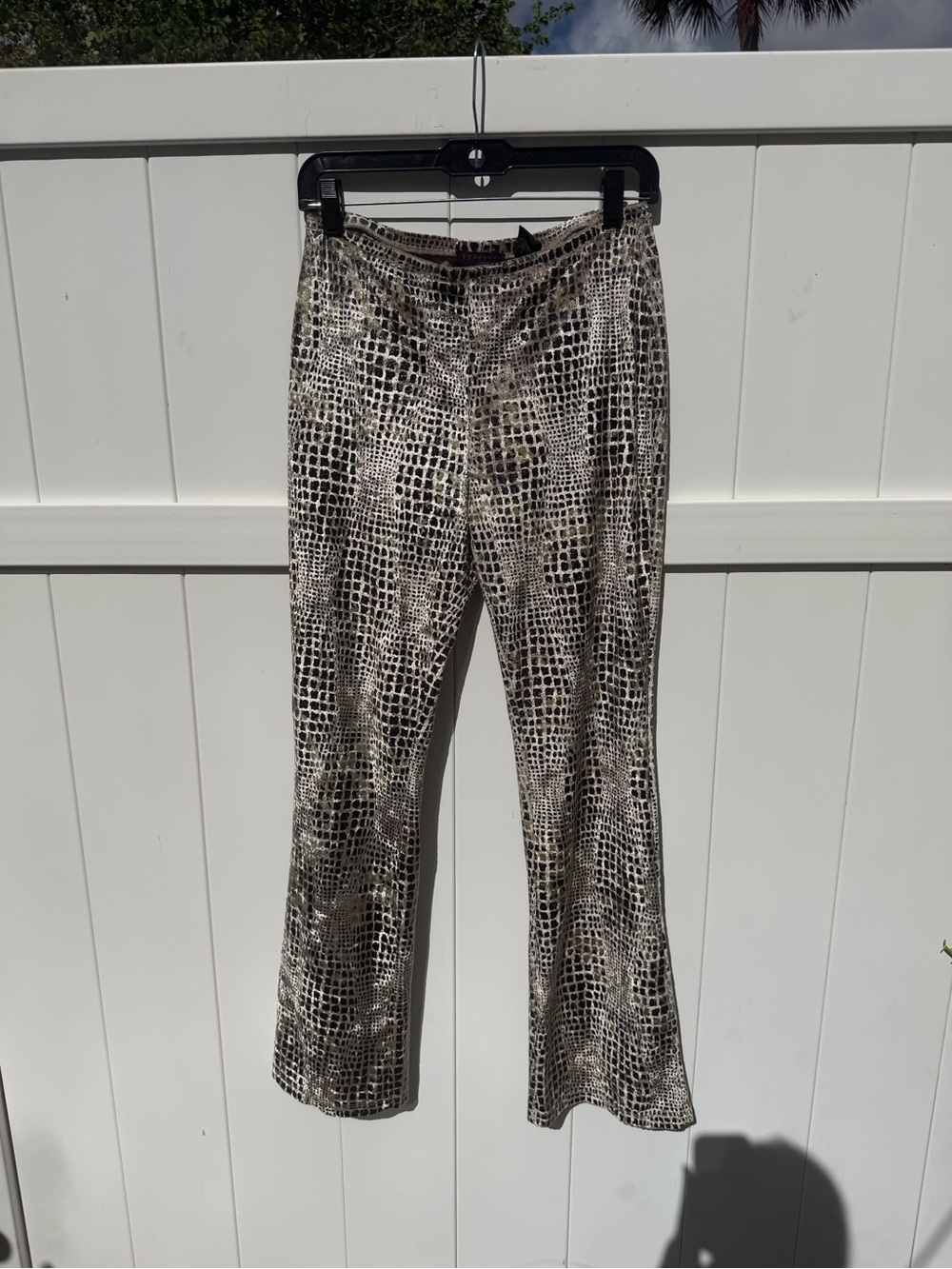 y2k Express Woman’s Beige & Black Croc-Print Stretch Flare Pants